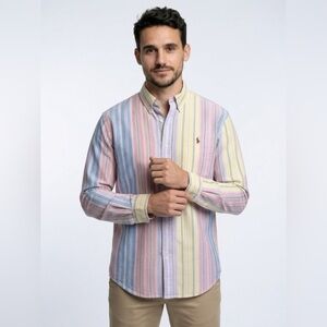 XL Polo Ralph Lauren Pastel Colorblocked Striped Oxford Shirt, multicolor